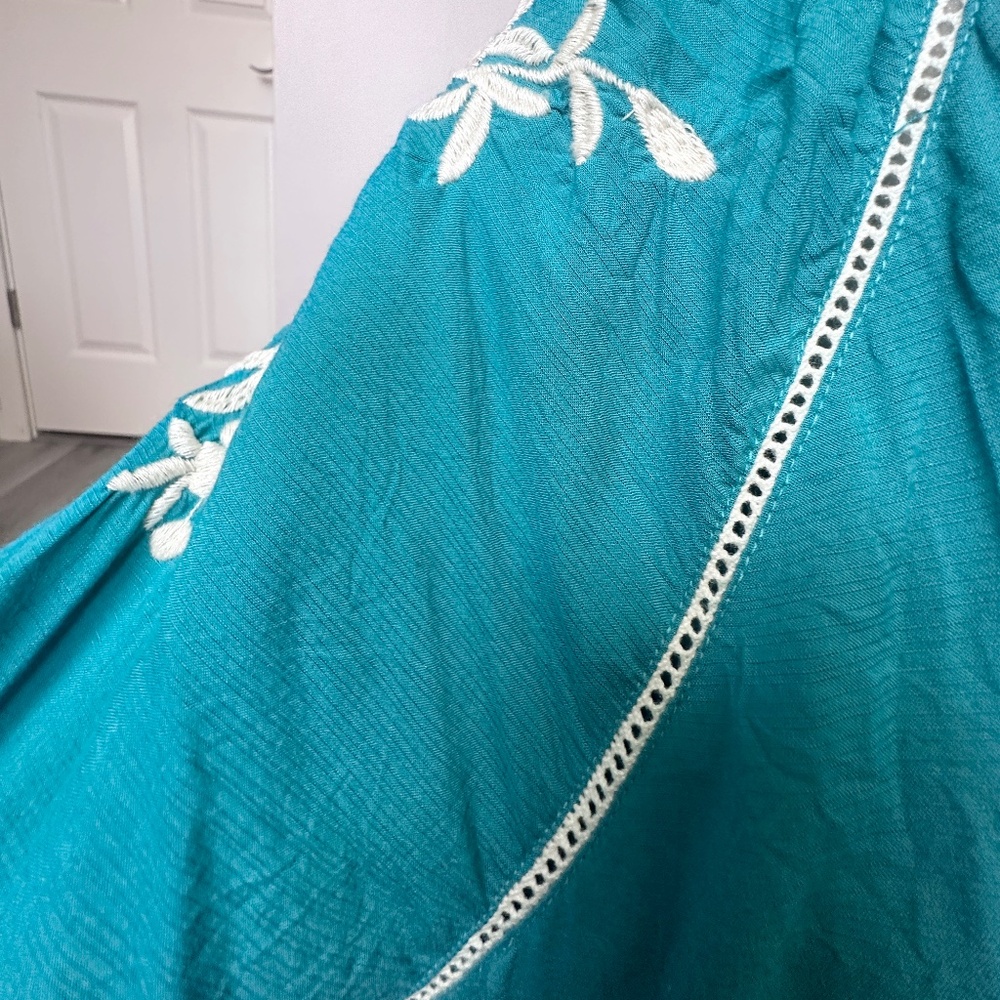 SUNDANCE Naomi Isles Modal Turquoise and Cream Long Sleeved Embroidered XL Tunic - Picture 10 of 13
